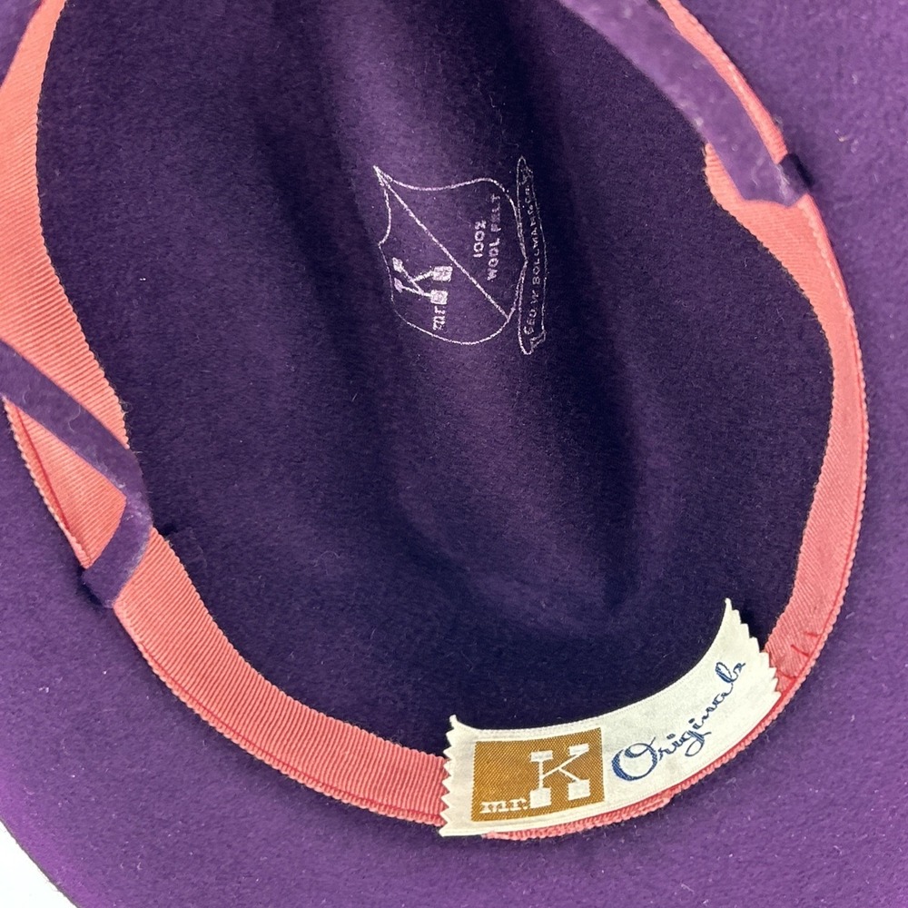 Vintage Geo W Bollman & Co Ladies Hat MR. K Originals 100% Wool Maroon Band Bow - Picture 7 of 12
